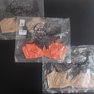 3x Cake Lingerie Maternity Nursing Bra Bundle Macaroon Flexi-Wire 32E Orange/Tan